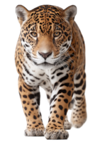 Majestic jaguar prowls in a captivating pose showcasing its striking coat and fierce expression against a transparent backdrop png