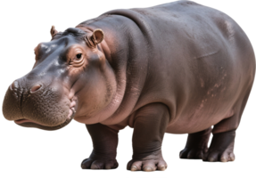 Hippopotamus standing calmly and looking at the camera with soft round eyes in a sweet way png