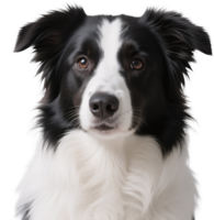 Border collie close-up of the face showing intense eyes and sleek fur with a focused alert expression png