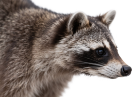 A close up of a raccoons face with piercing eyes and soft whiskers in a natural setting png