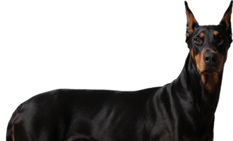 Dobermann looking to the side with a serious expression and muscular body in a strong side profile png