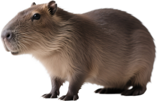 A small capybara in side profile standing gently showing its rounded body and furry texture png
