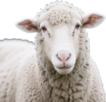 Close up shot of a sheep face with gentle eyes and curly wool expressing softness and innocence png