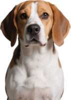 Beagle close-up of the face showing large round eyes and signature tri-colored fur pattern png