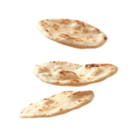 Stack of naan flat breads falling isolated on transparent background png