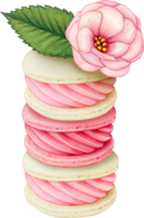 Watercolor hand drawn realistic macarons pink stack png