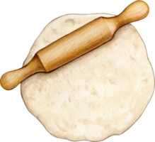Watercolor hand drawn rolling pin on dough png