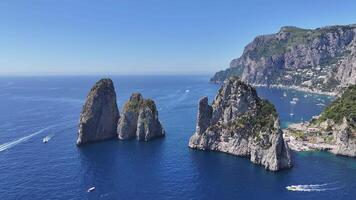 Aerial View of Faraglioni Island in Capri Naples in Italy . Beauty Cinematic. video