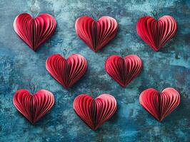 Blue background with a row of red hearts photo