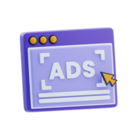 Online Advertisement 3D Icon. Online ad click in web window png