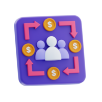 dólar fluir 3d icono. trabajo en equipo y dinero fluir concepto png