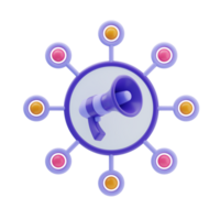 Marketing Network 3D Icon. Marketing megaphone with network nodes png