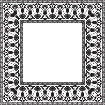 black monochrome classic Greek square ornament. Rectangle of Ancient Greece and Roman Empire. Byzantine painting walls, floors and ceiling