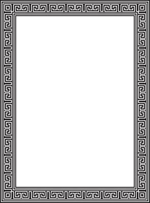 black monochrome classic Greek square ornament. Rectangle of Ancient Greece and Roman Empire. Byzantine painting of walls, and ceilings