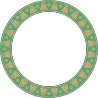 gold with green round Egyptian ornament. Circle, frame, ring of ancient Egypt. Pattern of lotus flowers and sun vector