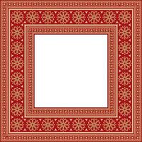 square gold with red ancient Russian ornament. Slavic rectangle, border, frame. Painting of royal chambers. vector