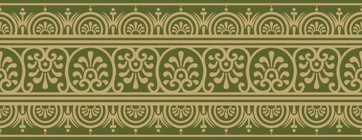 seamless gold with green border, Pompeii frame. Endless Neopolitan ornament. Art Ancient Rome. vector