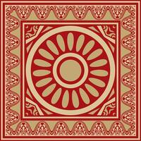 square Assyrian gold with red ornament. Rectangle, border, frame of Mesopatamia vector