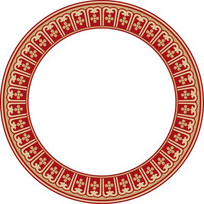 gold with red Chinese circle, ring, frame. Round ornaments of oriental peoples, korea, taiwan, china, hong kong, indonesia