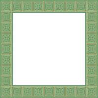 square European gold with green ornament. Rectangular pattern, circle, ring of the Middle Ages. Revival border. Decoration of palaces and churche vector