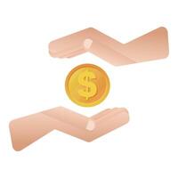Hands and dollar coin.Financial aid.Profit icon. illustration vector