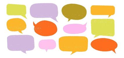 Crayon-style speech baubles with soft texture. Bright hand-drawn chat elements for fun and creative layouts. vector