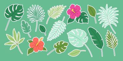 A collection of tropical plants and flowers, including a red hibiscus. The image is vibrant and colorful, with a sense of life and energy vector