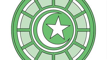 Symbolic Green Crescent Moon Star within Circular Window Design Islamic Art Elegant Spiritual Peaceful Simple vector