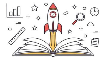 Education rocket launch from book concept for learning and growth llustration design 100 vector