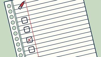 Checklist incomplete task marked planning to do list project management red pencil notebook paper lined paper simple vector