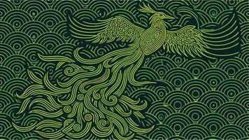 Neon green phoenix bird illustration with circle pattern background design image graphic vector