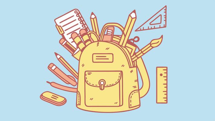 Back to school supplies backpack illustration education learning drawing art design student 100 char