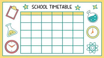 Printable school timetable template for kids weekly class schedule organizer with science icons vector