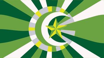 Striking Crescent Moon Star Flag Design Vibrant Green White Rays Symbolic Imagery Unique Graphic Bold Colors Abstract vector