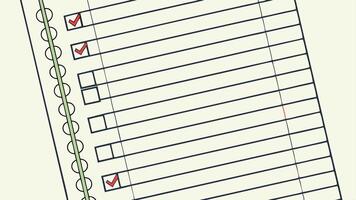 Achieving goals checklist spiral notebook page red checkmarks completed tasks productivity organization planning success vector