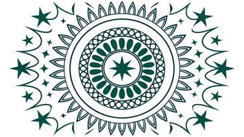 Green and white mandala design with stars and floral elements for creative projects and backgrounds use vector