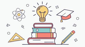 Education learning concept illustration with books and lightbulb for knowledge and school success vector
