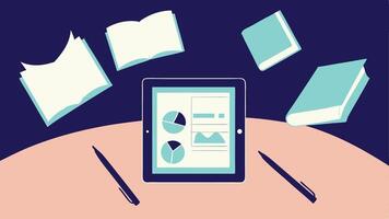 Digital Book Analytics Data Driven Insights from Ebooks Paper Books on Tablet Charts Graphs vector