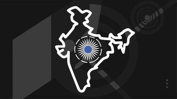India map graphic design blue Ashoka Chakra center dark background white outline modern tech style simple clean vector