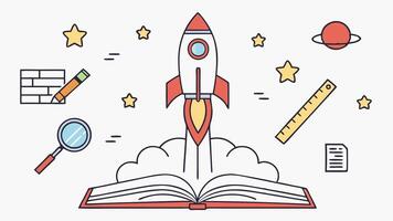 Education rocket launch illustration for learning and growth concept design element vector
