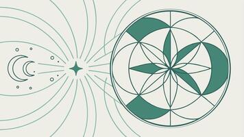 Celestial Alignment Sacred Geometry Moon Phases Star Burst Subtle Green Tones and a Mystic Design vector
