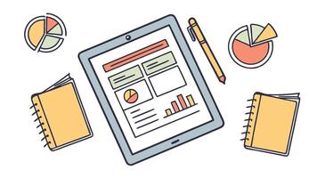 Analyze data efficiently with this tablet notebooks and pen Simple charts and graphs provide clear insights for vector