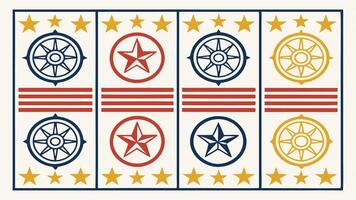 Patriotic stars and stripes design with nautical wheels and stars for graphic design projects vector