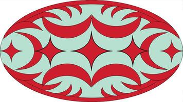Red and light blue oval shape with star and moon designs, geometric pattern illustration art vector