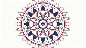 Circular mandala design with stars and floral elements in red white and blue color scheme graphic vector