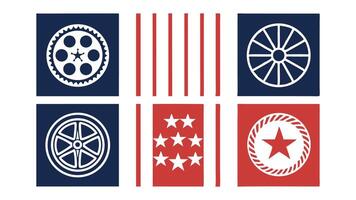 Patriotic theme design featuring stars stripes and wheels in red white and blue color scheme art vector