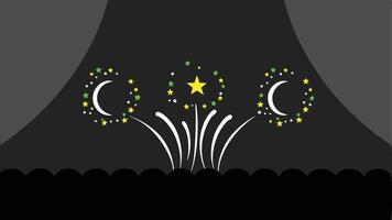 Fireworks display with moons and stars on black background for celebration and holiday events scene vector