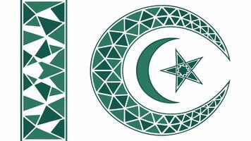 Geometric islamic art design with crescent moon and star in green color for ramadan kareem theme vector