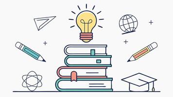 Education concept with books lightbulb and graduation cap for learning and knowledge illustration vector