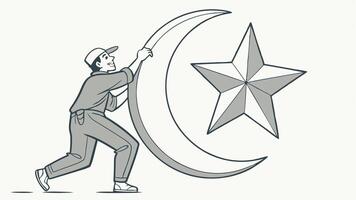 Man holding crescent moon and star illustration for islamic holiday design and graphic resources vector